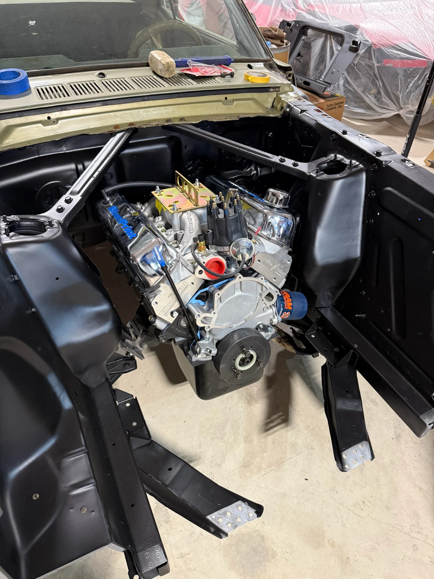Vivian’s V8 engine in place during the December 23 workshop work